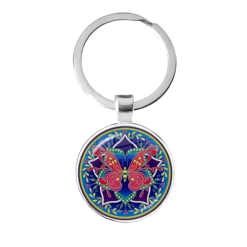 Charm Mandala Art Picture Keychain Henna Yoga Om Symbol Zen Buddhism 25mm Glass Cabochon Keyrings Keyholder For Women Men Gift