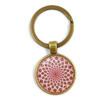 Charm Mandala Art Picture Keychain Henna Yoga Om Symbol Zen Buddhism 25mm Glass Cabochon Keyrings Keyholder For Women Men Gift