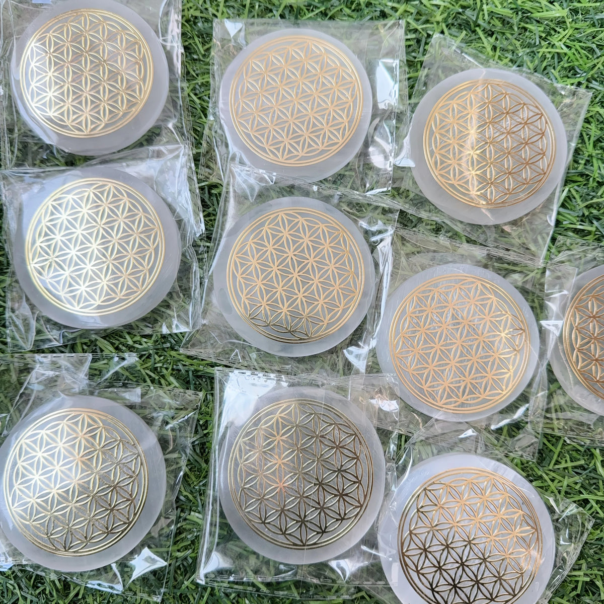 1pc Selenite Flower Charging Plate, Flower of Life Circle, selenite slab, Flower of life selenite plate, fibrous gypsum Selenite