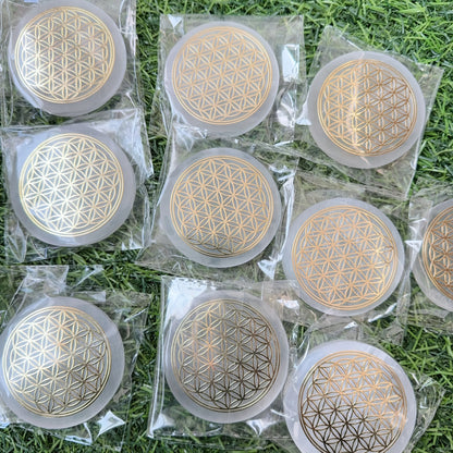 1pc Selenite Flower Charging Plate, Flower of Life Circle, selenite slab, Flower of life selenite plate, fibrous gypsum Selenite