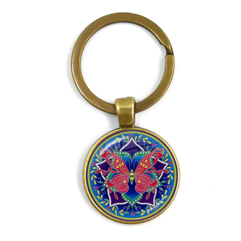 Charm Mandala Art Picture Keychain Henna Yoga Om Symbol Zen Buddhism 25mm Glass Cabochon Keyrings Keyholder For Women Men Gift