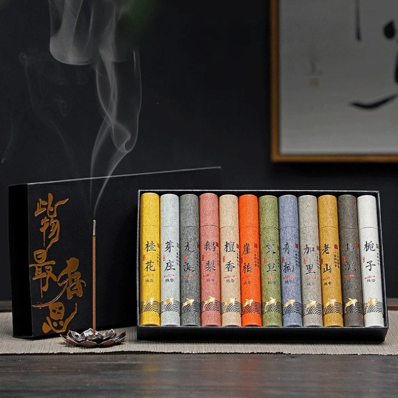 12 Types of Natural  Incense Per Box Sandalwood Osmanthus Incense Stick Home Fragrance Aroma Blessing Ceremony Pray Buddha Cense