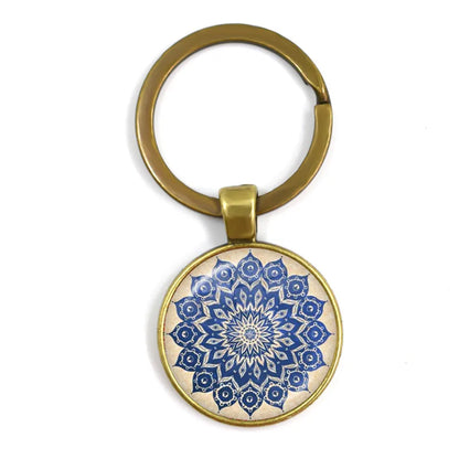 Charm Mandala Art Picture Keychain Henna Yoga Om Symbol Zen Buddhism 25mm Glass Cabochon Keyrings Keyholder For Women Men Gift