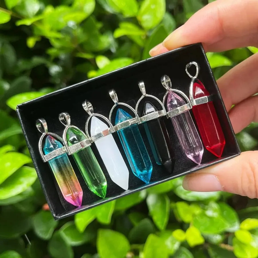 7pcs/set Bullet Shape Healing Pointed Chakra Beads Crystals For Necklace Jewelry Making Home Office Décoration Birthday Gifts