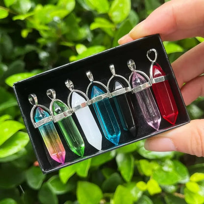 7pcs/set Bullet Shape Healing Pointed Chakra Beads Crystals For Necklace Jewelry Making Home Office Décoration Birthday Gifts