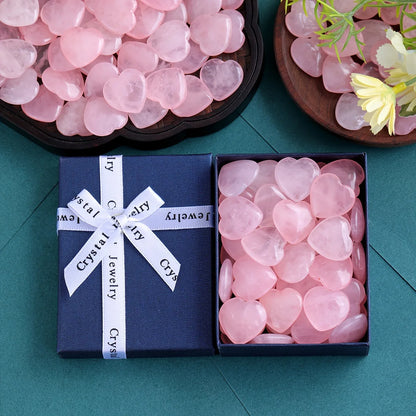 20/30/50PCS Rose Quartz Heart Natural Crystal Gift Set Polished Stones Healing Reiki Gemstone Valentine Gift For Women