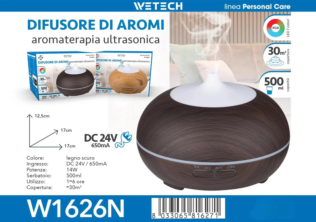 500ml Wood Grain Ultrasonic Aroma Diffuser, Essential Oil Humidifier with RGB 7 Colors Night Light, Quiet Timer Scent Machine for Bedroom Office Yoga Room Up to 30㎡