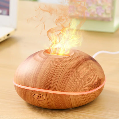 HOMEFISH 200ML Flame Aroma Diffuser with 7 Colors Night Light Portable Wood Grain USB Humidifier Cool Mist Essential Oil Fragran