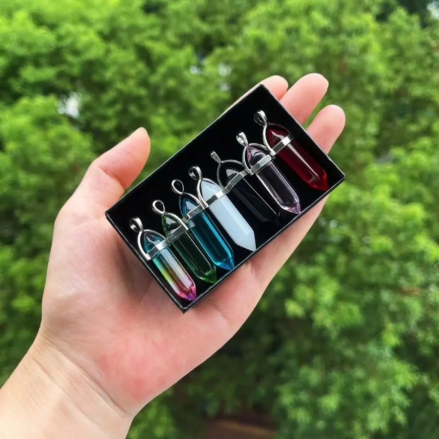 7pcs/set Bullet Shape Healing Pointed Chakra Beads Crystals For Necklace Jewelry Making Home Office Décoration Birthday Gifts