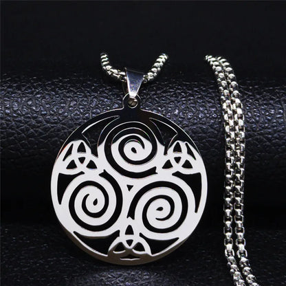 Stainless Steel Witchcraft Vortex Necklace Silver Color Viking Triskelion Celtic Knot Spiral Triskele Necklace Jewelry N7062S02