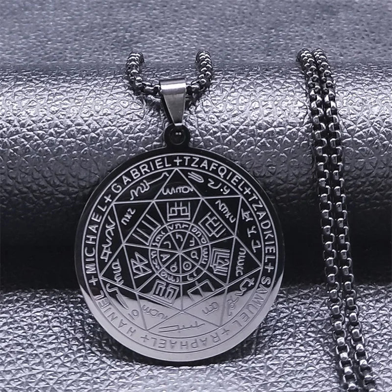 Seven Archangels Amulet Stainless Steel Necklaces Men Seal of Solomon Talisman Necklace Protection Jewelry Collar Hombre N1162S2