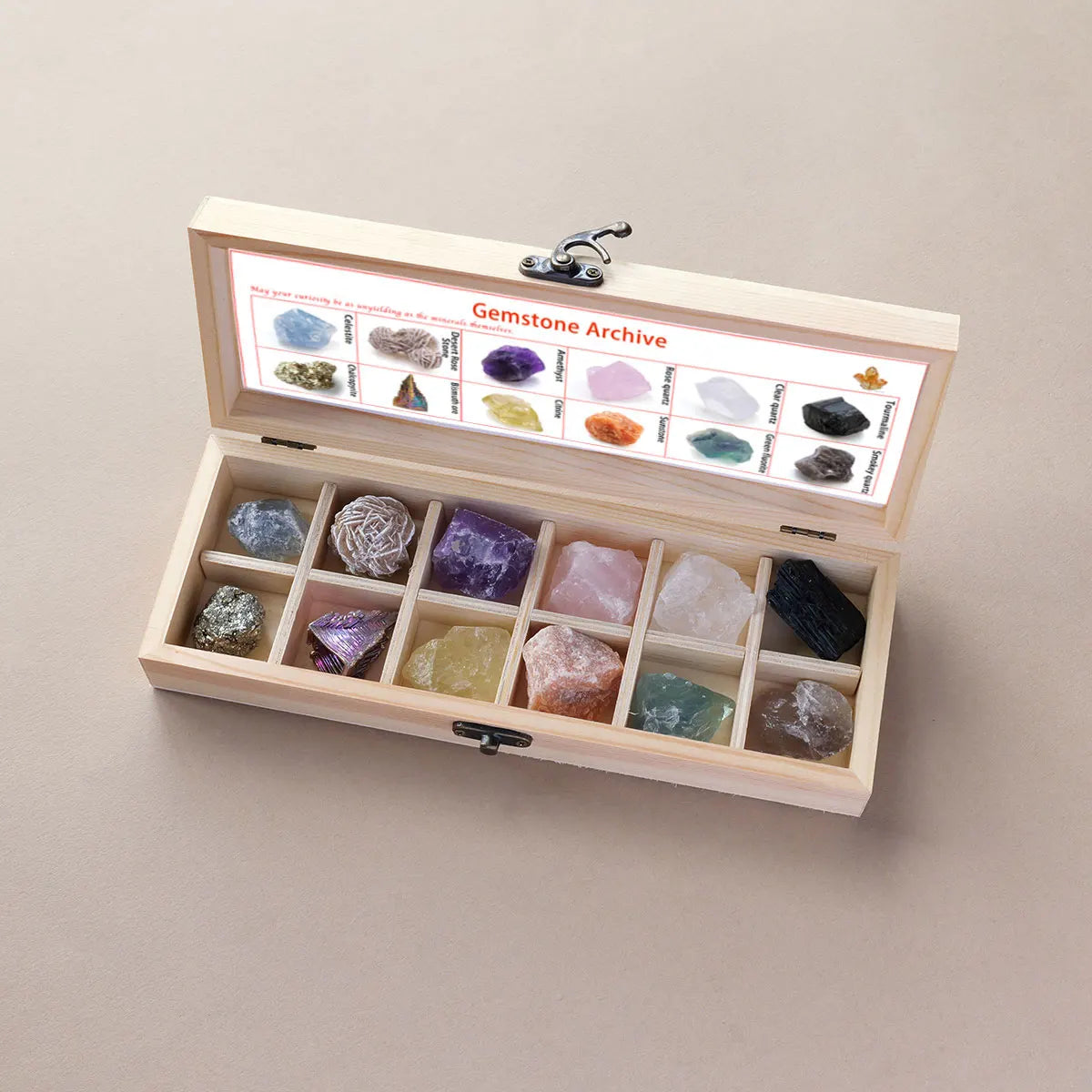 12pcs/box Natural Amethyst Quartz Crystal Raw Stone Wooden Box Gift Set Home Decor Collection