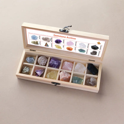 12pcs/box Natural Amethyst Quartz Crystal Raw Stone Wooden Box Gift Set Home Decor Collection