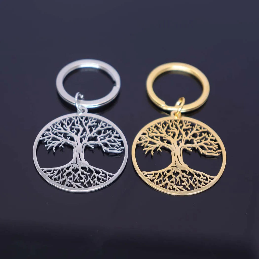 2024 New fashion stainless steel round tree of Life pendant keychain temperament everything with key chain men's and women's acc