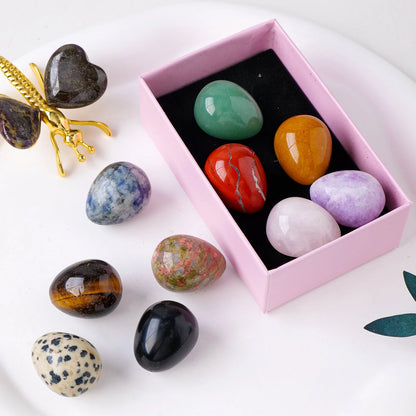 10PCS Natural Crystal Mini Egg Box Crystal Raw Stone Jade Easter Egg Set Christmas Decorative Gift Box