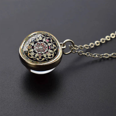 Sacred Geometry-Metatron's Cube Necklaces Sri Yantra Mandala Double Side Glass Ball Pendant Necklace Buddhist Yoga Jewelry Gift