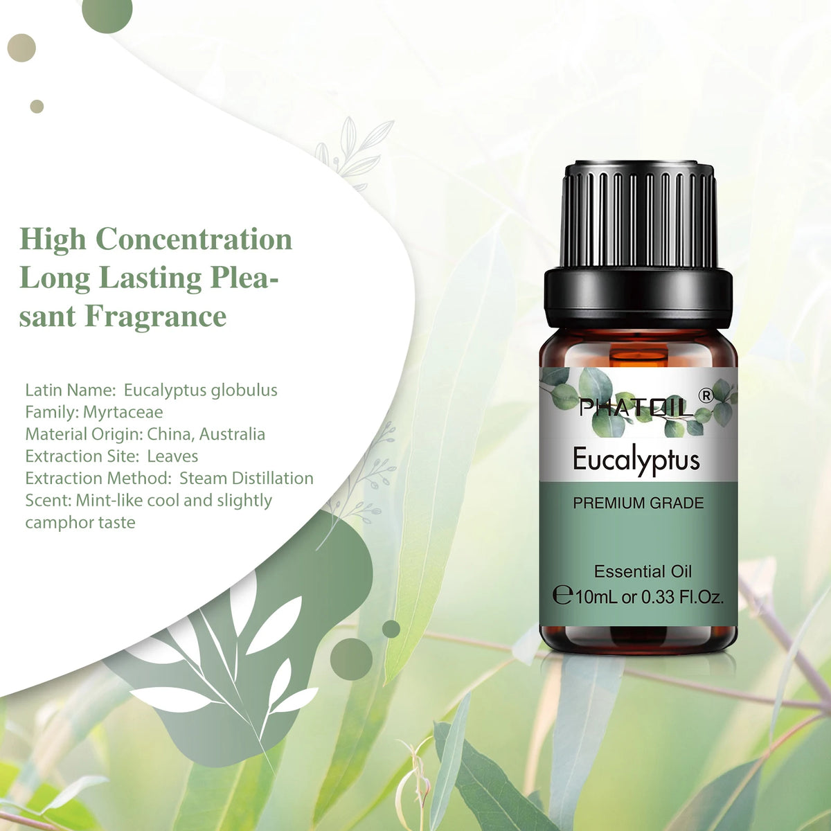 PHATOIL Natural Plant Essential Oil 10ml Eucalyptus Lavender Bergamot Vanilla Peppermint 1PCS Aroma Essential Oils For Diffuser