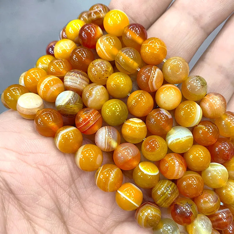 Orange Striped Agate Beads – Natural Stone for Jewelry Making