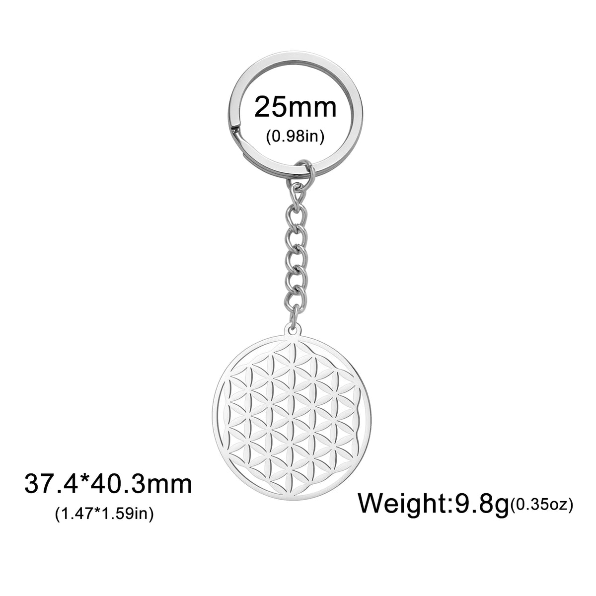 Skyrim Flower of Life Round Key Chain Stainless Steel Gold Color Pendant for Bag Sacred Geometry Amulet Keyring Accessories Gift