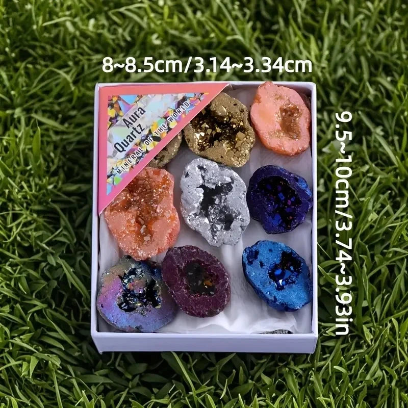 8PCS/Box Titanium Coated Natural Crystal Cluster Electroplated Agate Geode, Energy Balance Reiki Wicca Home Decor