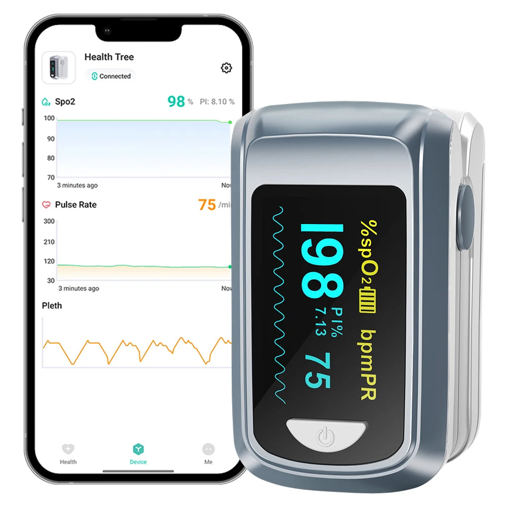 Finger Pulse Oximeter Blood Oxygen Saturation Bluetooth APP Control