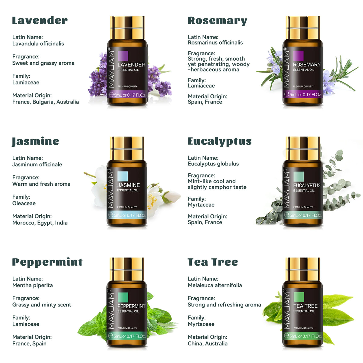 MAYJAM 35 Bottles Essential Oils Set Lavender Vanilla Oregano Neroli for Humidifier Diffuser Candle Making Air Freshener