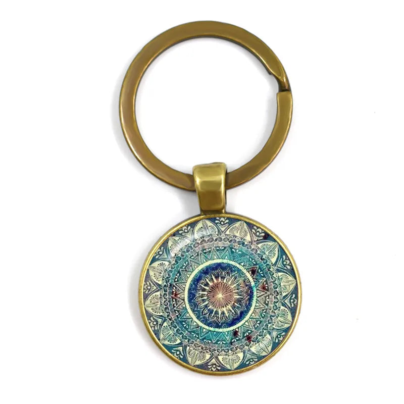 Charm Mandala Art Picture Keychain Henna Yoga Om Symbol Zen Buddhism 25mm Glass Cabochon Keyrings Keyholder For Women Men Gift
