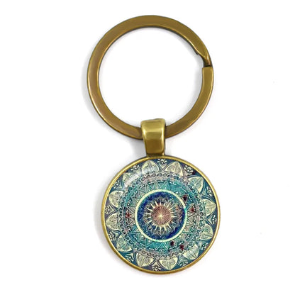 Charm Mandala Art Picture Keychain Henna Yoga Om Symbol Zen Buddhism 25mm Glass Cabochon Keyrings Keyholder For Women Men Gift