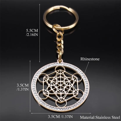 Angel Seal Archangel Metatron Sacred Geometry Symbol Key Chain Stainless Steel Flower of Life Bag Charm Key Ring Holder K59S01