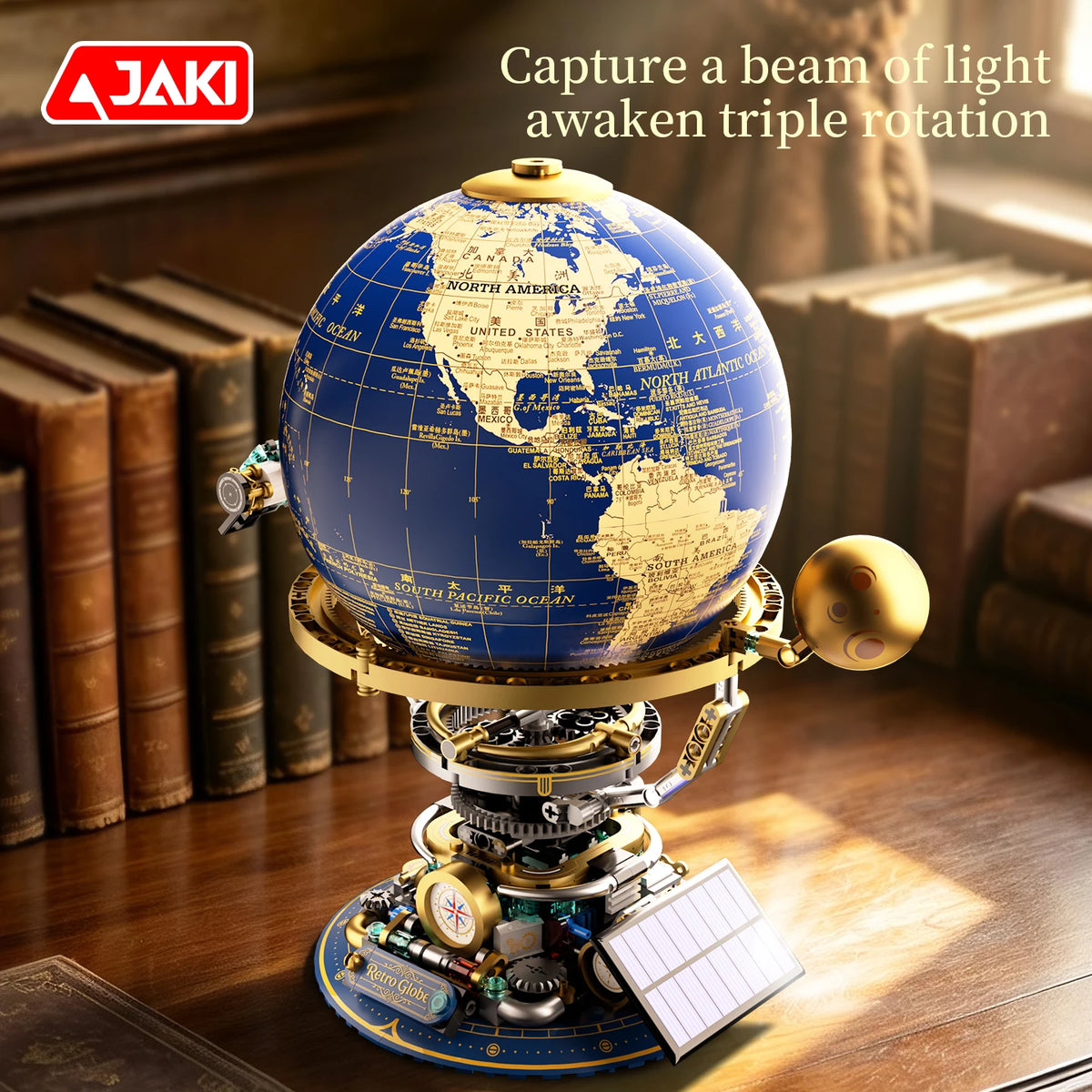 JAKI Steampunk Solar Globe Model Assembly Kit, High-Brick Small Particle Building Blocks, Aerospace Toys Ornament, Birthday Gift