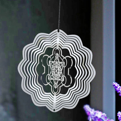 Metatron Cube Wind Spinner Archangel Sacred Geometry Amulet Religious Spiritual Meditation Hanging Decor Rotating Wind Catcher