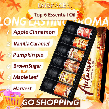 6pc/1Set 10ML Fragrance Oils Gift Set Fruit Delicious Hotel Autumn Scented Aroma Oil Warm Scent Christmas Gift Floral Clean Set