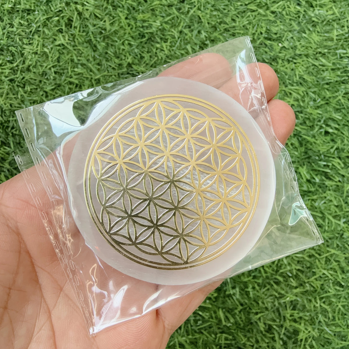 1pc Selenite Flower Charging Plate, Flower of Life Circle, selenite slab, Flower of life selenite plate, fibrous gypsum Selenite