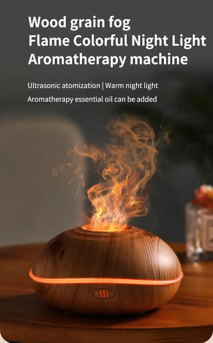 HOMEFISH 200ML Flame Aroma Diffuser with 7 Colors Night Light Portable Wood Grain USB Humidifier Cool Mist Essential Oil Fragran