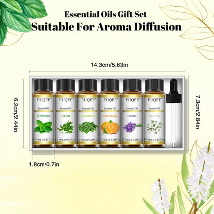 EUQEE Essential Oils Set 6 Bottles 10ml Pure Natural Aromatherapy Oils for Humidifier Diffusers Making Candle Soap Air Freshener