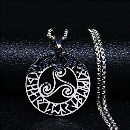 Stainless Steel Witchcraft Vortex Necklace Silver Color Viking Triskelion Celtic Knot Spiral Triskele Necklace Jewelry N7062S02