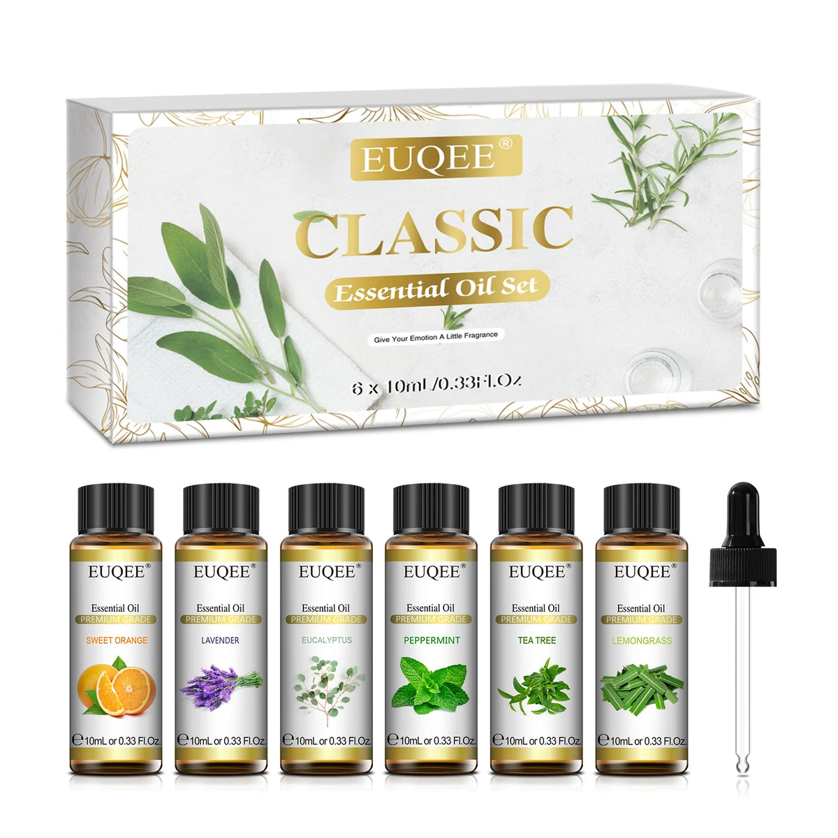 EUQEE Essential Oils Set 6 Bottles 10ml Pure Natural Aromatherapy Oils for Humidifier Diffusers Making Candle Soap Air Freshener