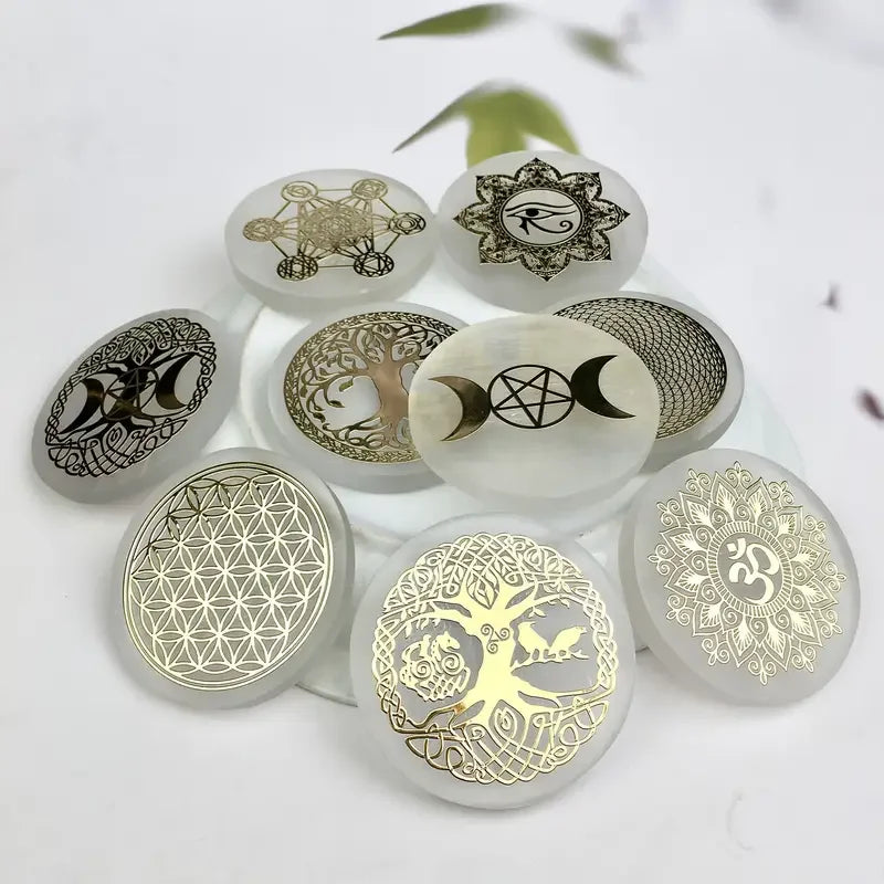 6cm Natural Crystal Selenite Slice Slab White Gypsum, Natural Selenite Stone Crystal Disc, Selenite Charging Plate