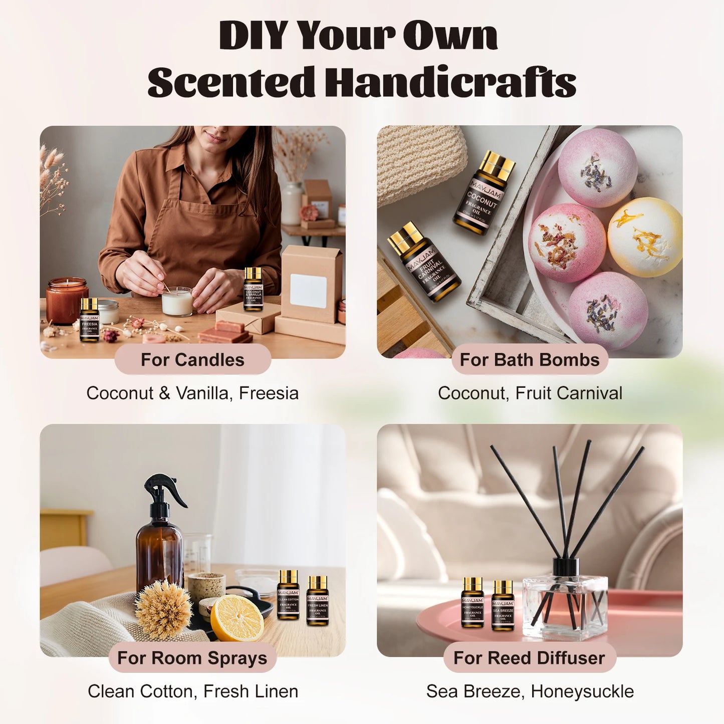 MAYJAM Christmas Gift Set 20pcs Fragrance Oil Coconut & Vanilla Baby Powder Freesia Leather Watermelon Cucumber Melon Aroma Oil