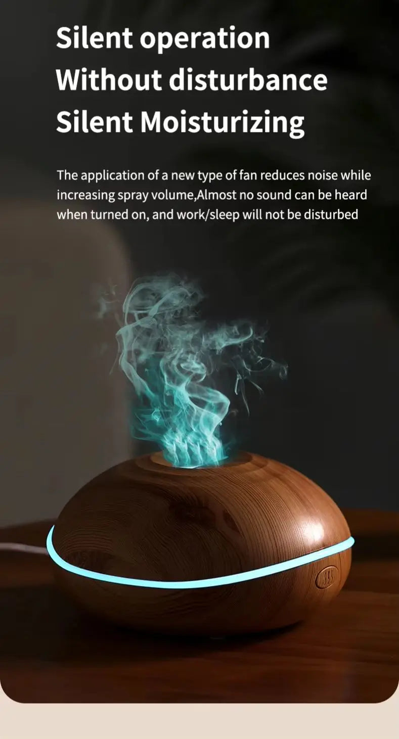 HOMEFISH 200ML Flame Aroma Diffuser with 7 Colors Night Light Portable Wood Grain USB Humidifier Cool Mist Essential Oil Fragran