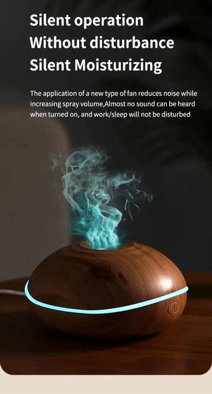HOMEFISH 200ML Flame Aroma Diffuser with 7 Colors Night Light Portable Wood Grain USB Humidifier Cool Mist Essential Oil Fragran