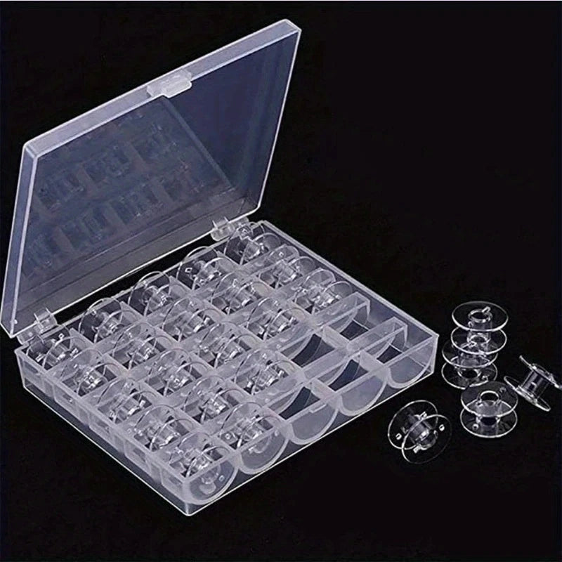 25 Piece Set of Mudder Plastic Sewing Machine Barrels with Sewing Machine Storage Box, Transparent, Used for Household Sewing AC