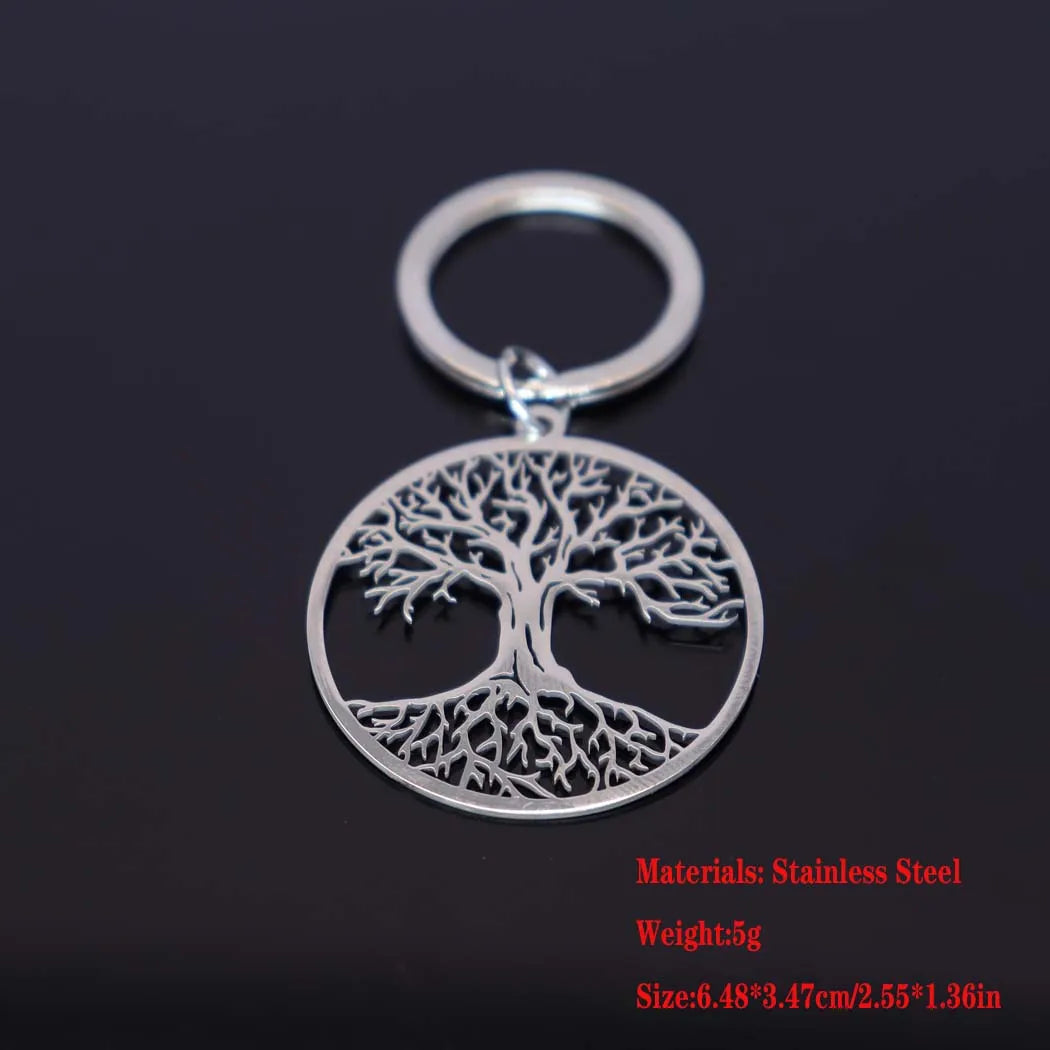 2024 New fashion stainless steel round tree of Life pendant keychain temperament everything with key chain men's and women's acc
