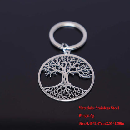 2024 New fashion stainless steel round tree of Life pendant keychain temperament everything with key chain men's and women's acc