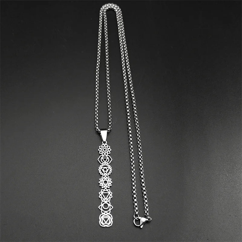 Yoga 7 Chakra Birth Flower Pendant Necklace for Women Girls Stainless Steel Gold Color Reiki Healing Amulet Jewelry Gift