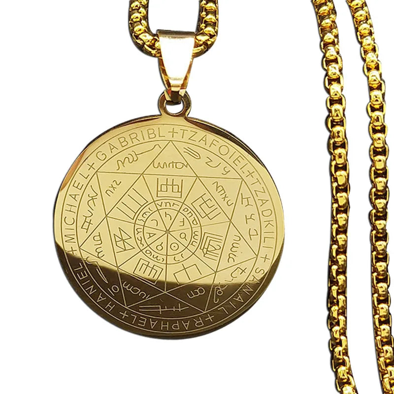 Seven Archangels Amulet Stainless Steel Necklaces Men Seal of Solomon Talisman Necklace Protection Jewelry Collar Hombre N1162S2