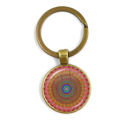 Charm Mandala Art Picture Keychain Henna Yoga Om Symbol Zen Buddhism 25mm Glass Cabochon Keyrings Keyholder For Women Men Gift
