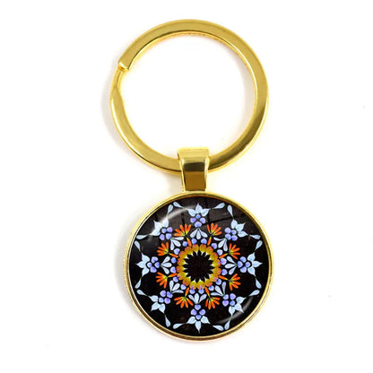 Charm Mandala Art Picture Keychain Henna Yoga Om Symbol Zen Buddhism 25mm Glass Cabochon Keyrings Keyholder For Women Men Gift