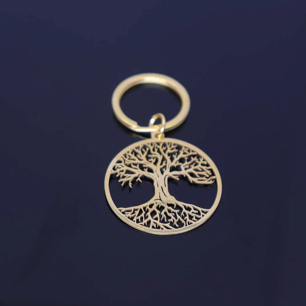 2024 New fashion stainless steel round tree of Life pendant keychain temperament everything with key chain men's and women's acc
