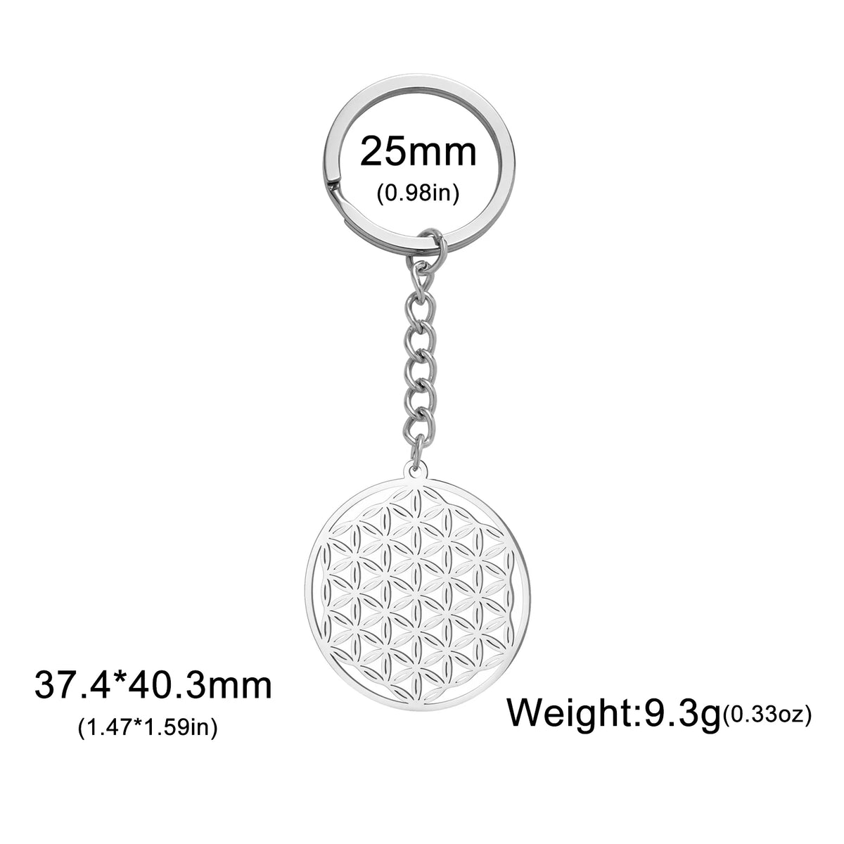Skyrim Flower of Life Round Key Chain Stainless Steel Gold Color Pendant for Bag Sacred Geometry Amulet Keyring Accessories Gift